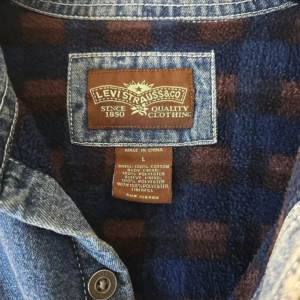 Levi's Strauss Denim Fleece-lined Shacket Jacket Men's Size L Button Up Trucker‎